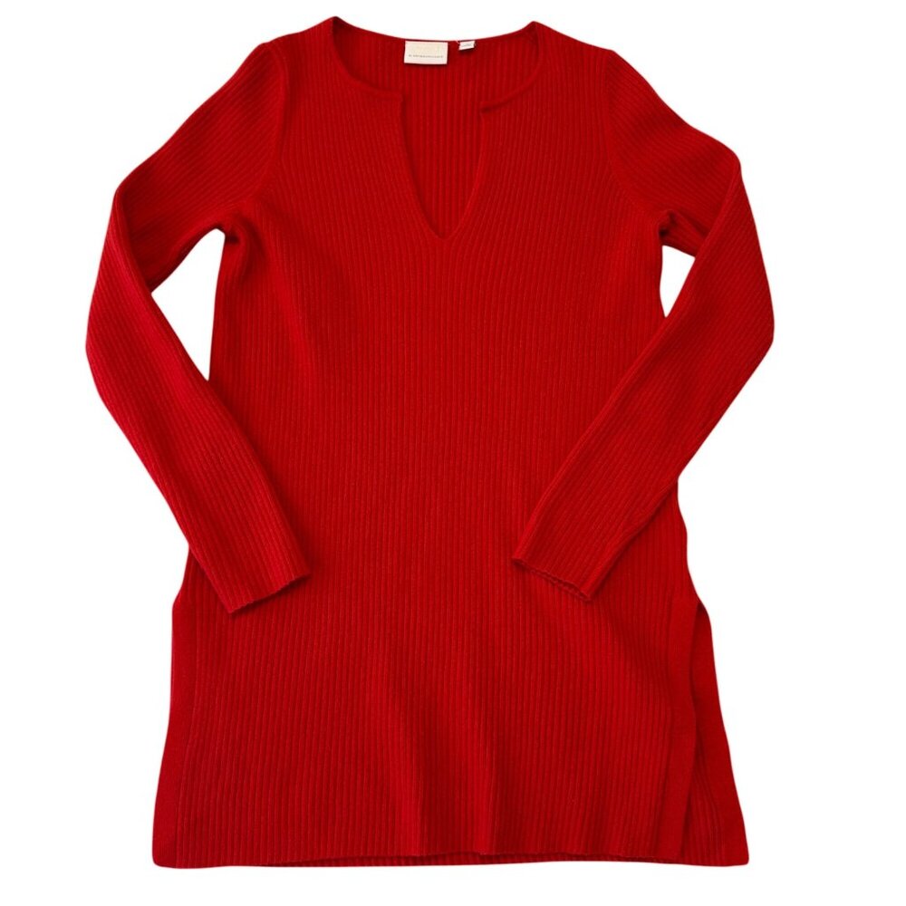 Anthropologie Ett Twa Amrita Ribbed Knit Sweater Tunic Size S Red Wool Blend